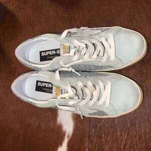 Golden Goose Light Grey and Silver Super-Star Sneakers